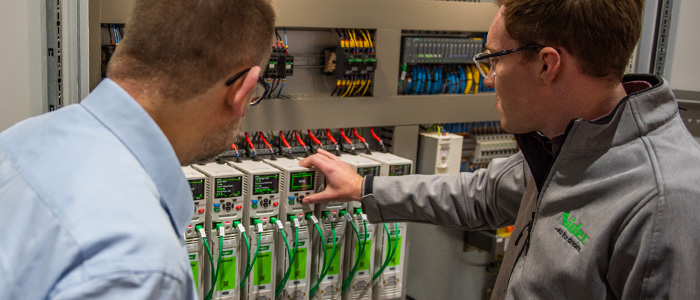 Panel of Unidrive M VSDs from Nidec Drives